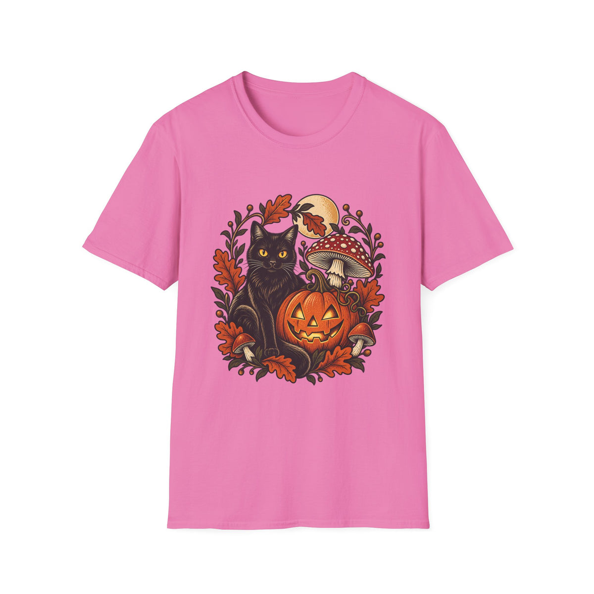 Festive Pumpkin Cat & Amanita Halloween Tee | FungusFan