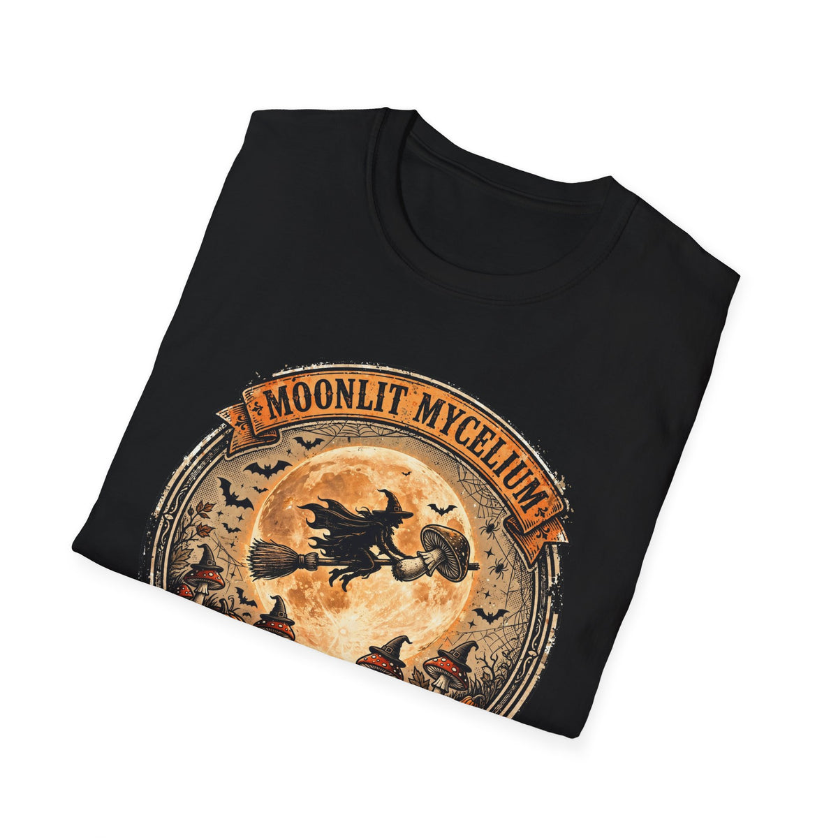 Moonlit Mycelium Witch Harvest Moon Vintage Badge Halloween Tee