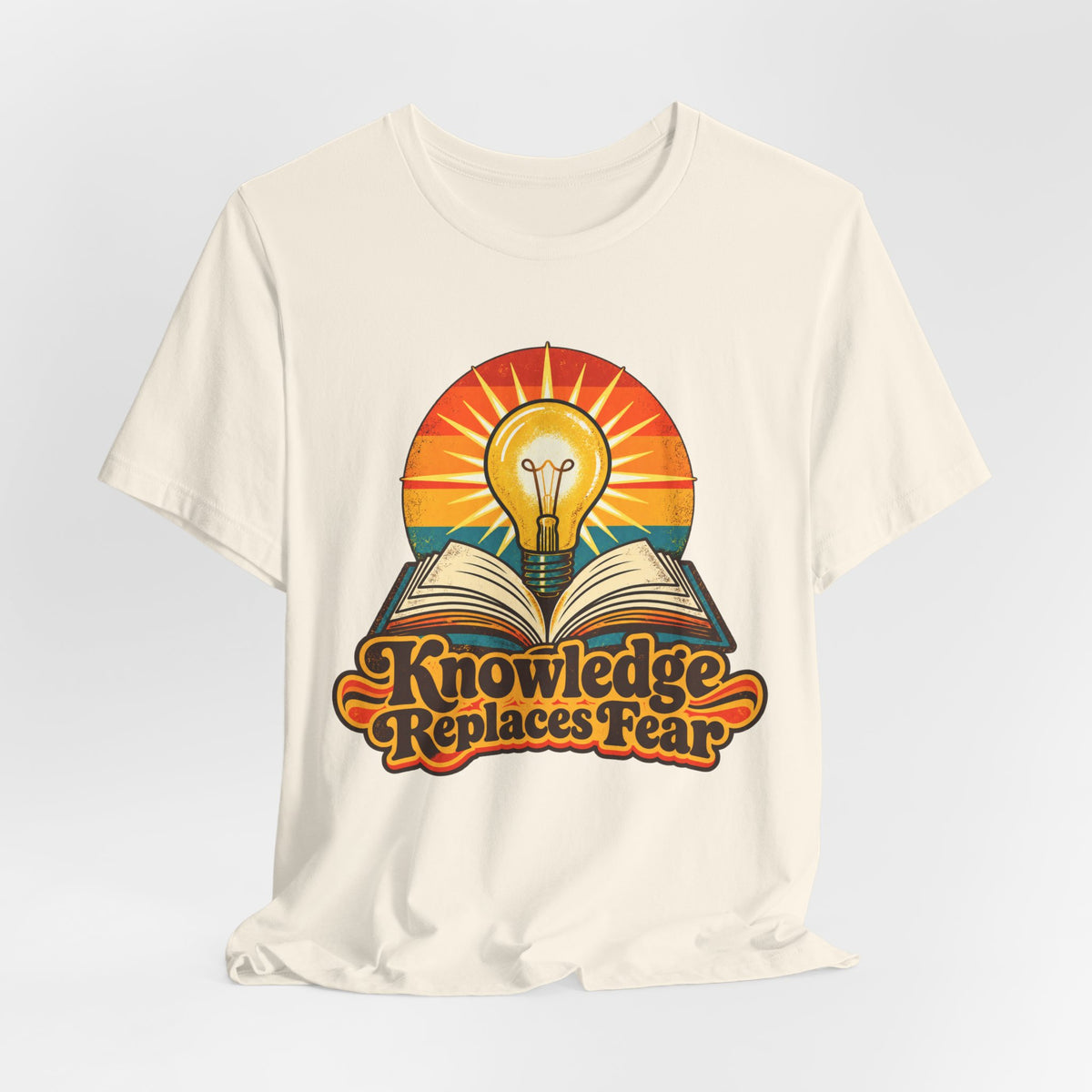 Knowledge Replaces Fear Retro Book Lightbulb Tee