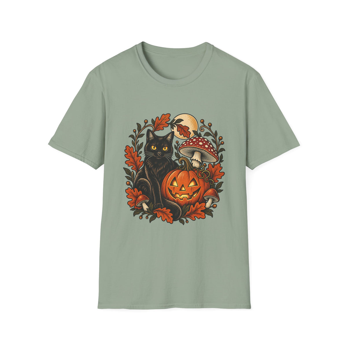 Festive Pumpkin Cat & Amanita Halloween Tee | FungusFan