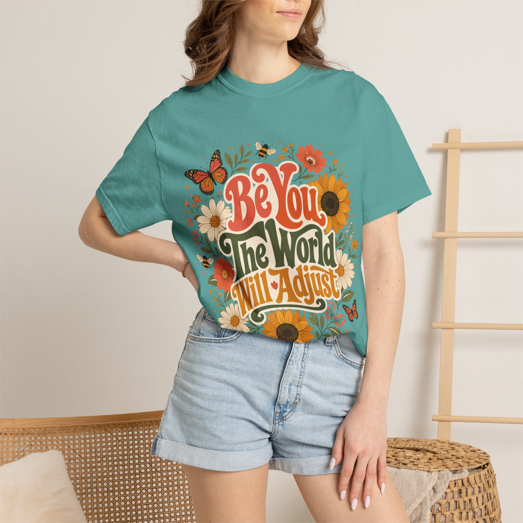 Be You Floral T-Shirt — 'Be You The World Will Adjust' Retro Sunflower Tee