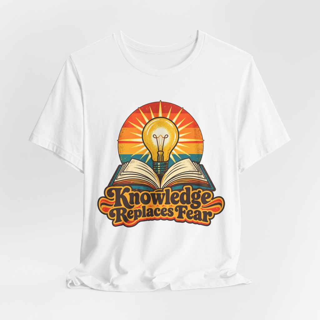 Knowledge Replaces Fear Retro Book Lightbulb Tee