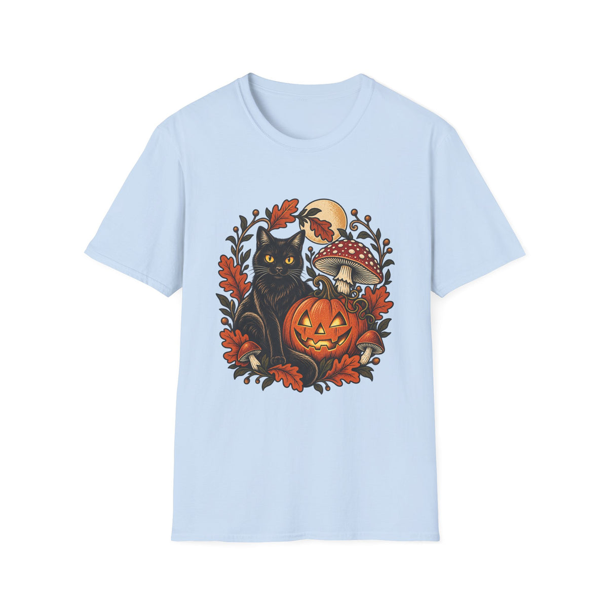 Festive Pumpkin Cat & Amanita Halloween Tee | FungusFan