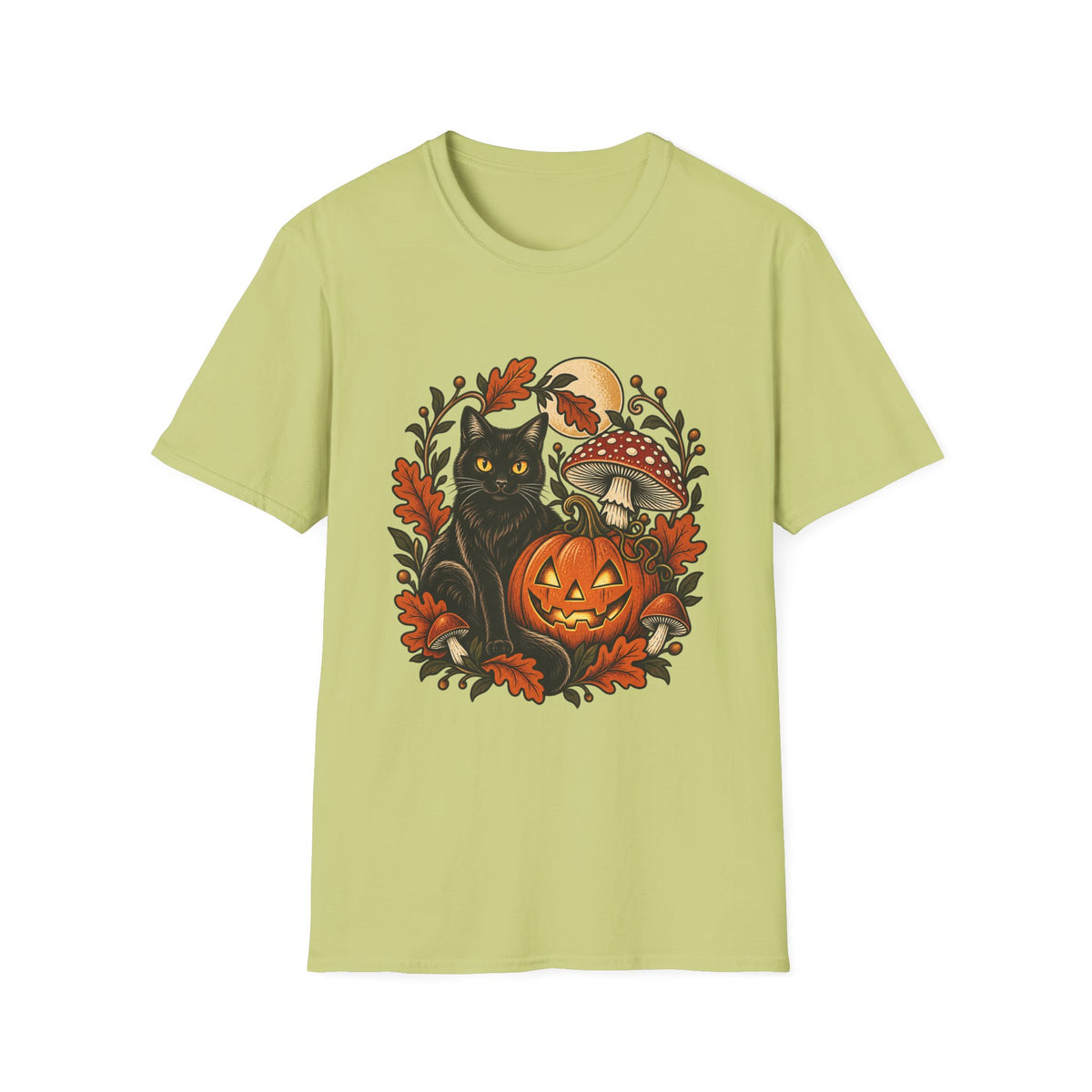 Festive Pumpkin Cat & Amanita Halloween Tee | FungusFan