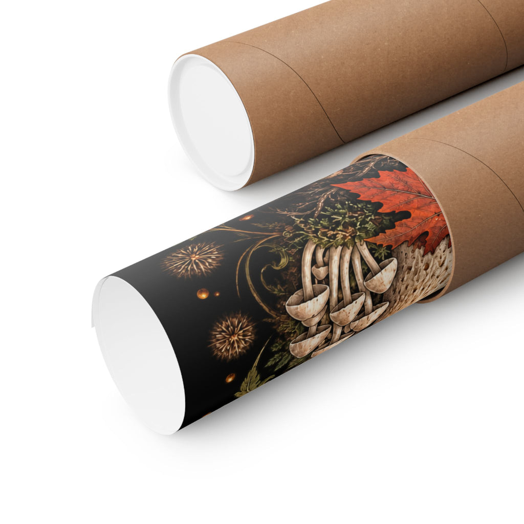 Gathered After Dark Mushroom Field Guide Poster - Black Background