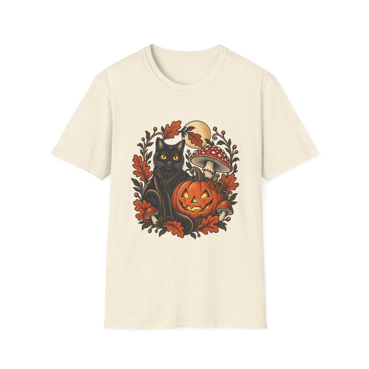 Festive Pumpkin Cat & Amanita Halloween Tee | FungusFan
