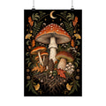 Gathered After Dark Mushroom Field Guide Poster - Black Background