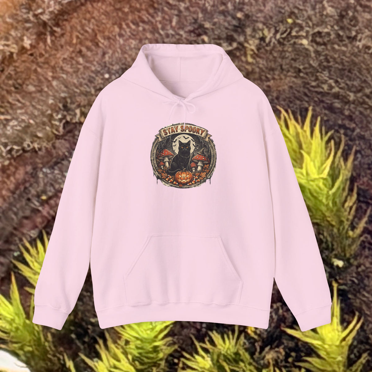 Stay Spooky - Black Cat Familiar Vintage Badge Halloween Hoodie