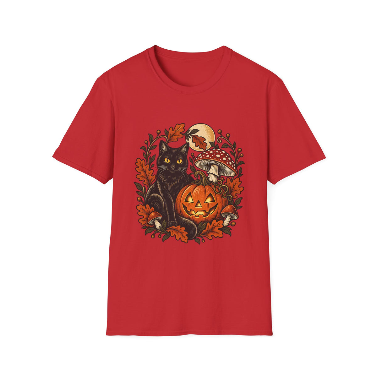 Festive Pumpkin Cat & Amanita Halloween Tee | FungusFan