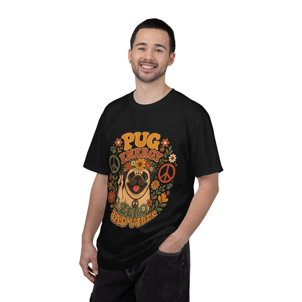 Pug Energy Retro Tee — Peace, Paws & Good Vibes