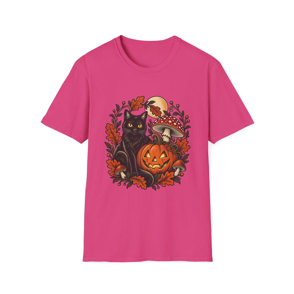 Festive Pumpkin Cat & Amanita Halloween Tee | FungusFan