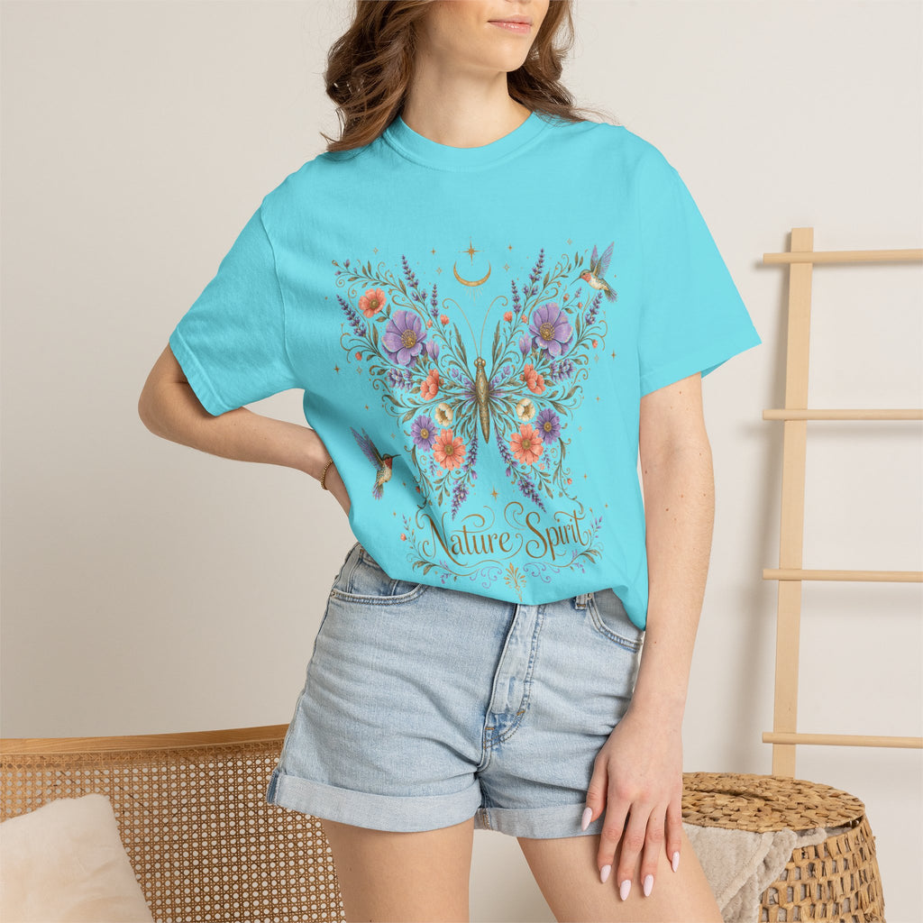 Nature Spirit T-Shirt — Floral Butterfly & Hummingbird Graphic