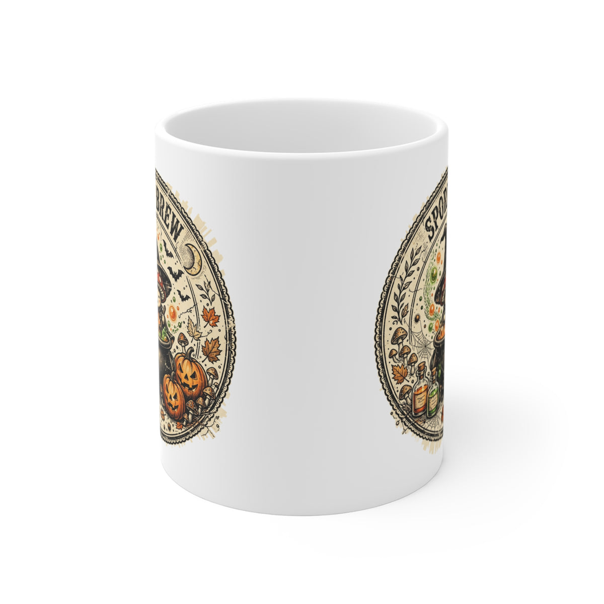 Spore Brew Mushroom Witch Cauldron Vintage Badge Halloween Mug