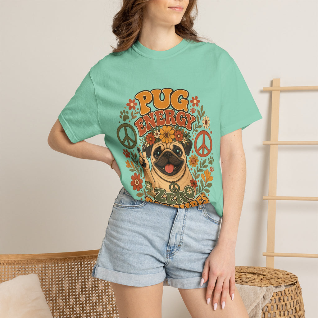 Pug Energy Retro Tee — Peace, Paws & Good Vibes