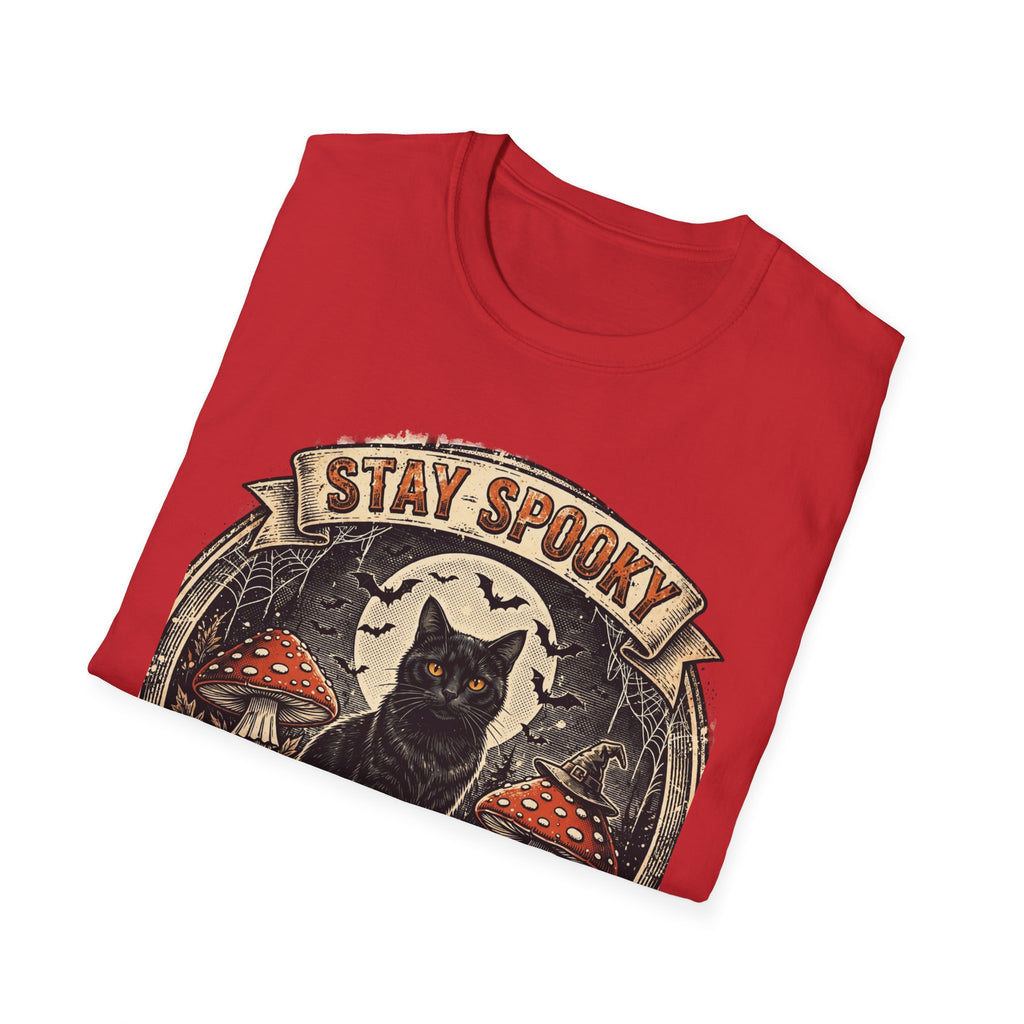 Stay Spooky - Black Cat Familiar Vintage Badge Halloween Tee