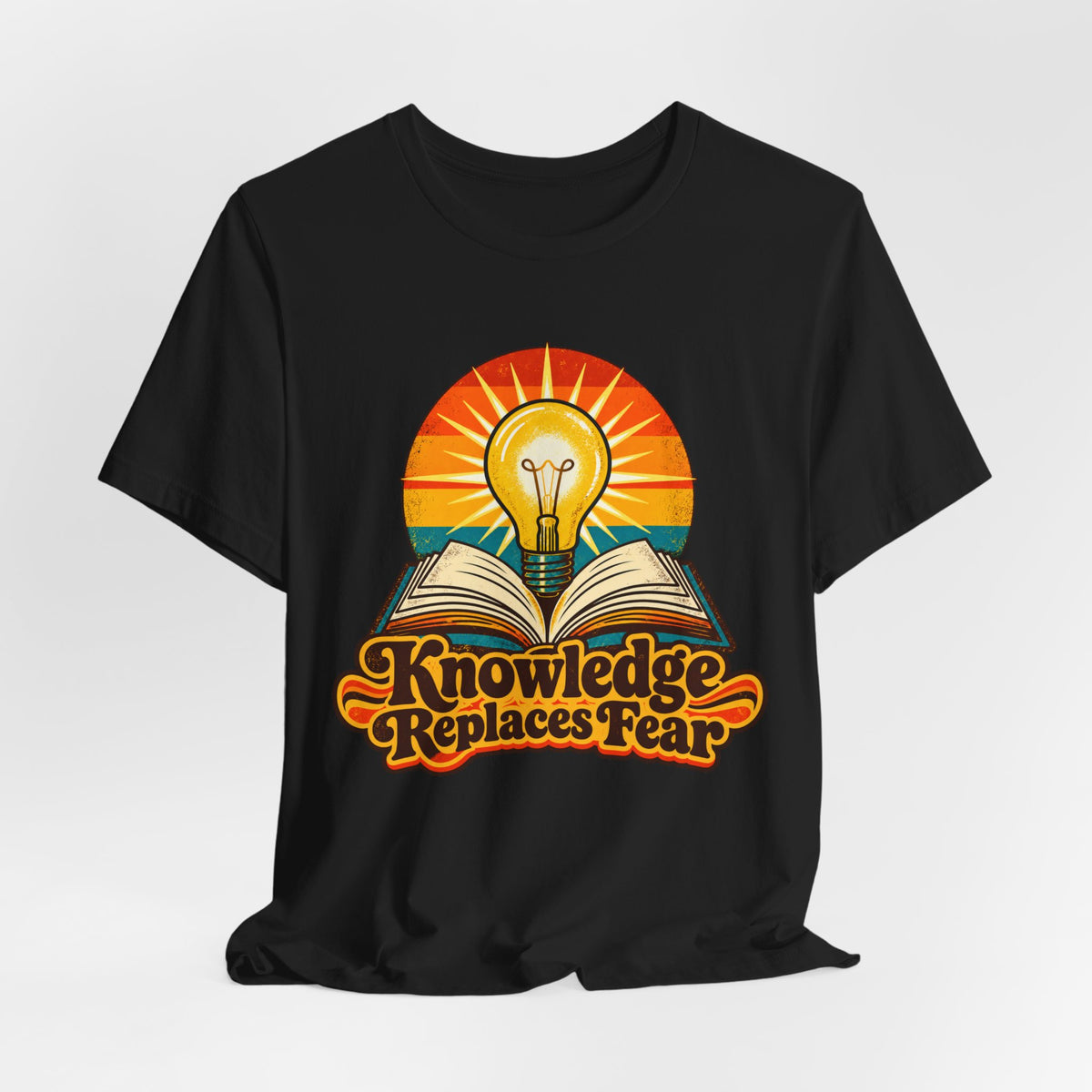 Knowledge Replaces Fear Retro Book Lightbulb Tee