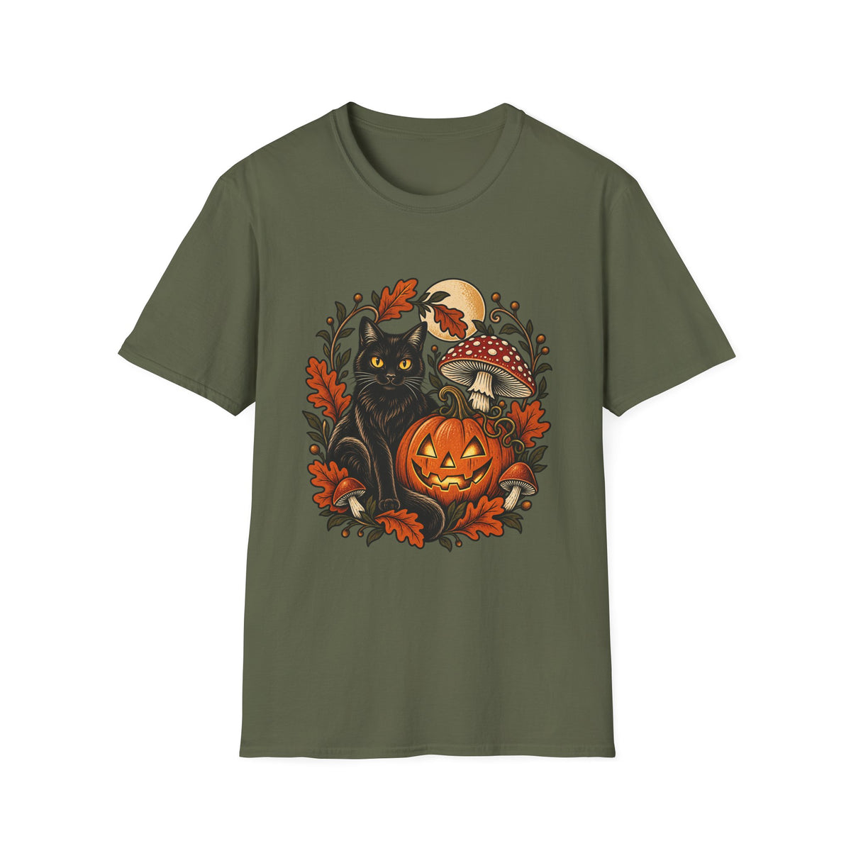 Festive Pumpkin Cat & Amanita Halloween Tee | FungusFan