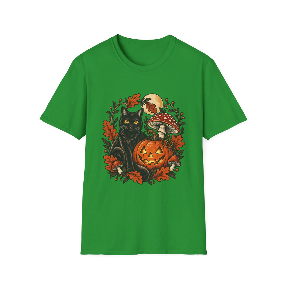 Festive Pumpkin Cat & Amanita Halloween Tee | FungusFan