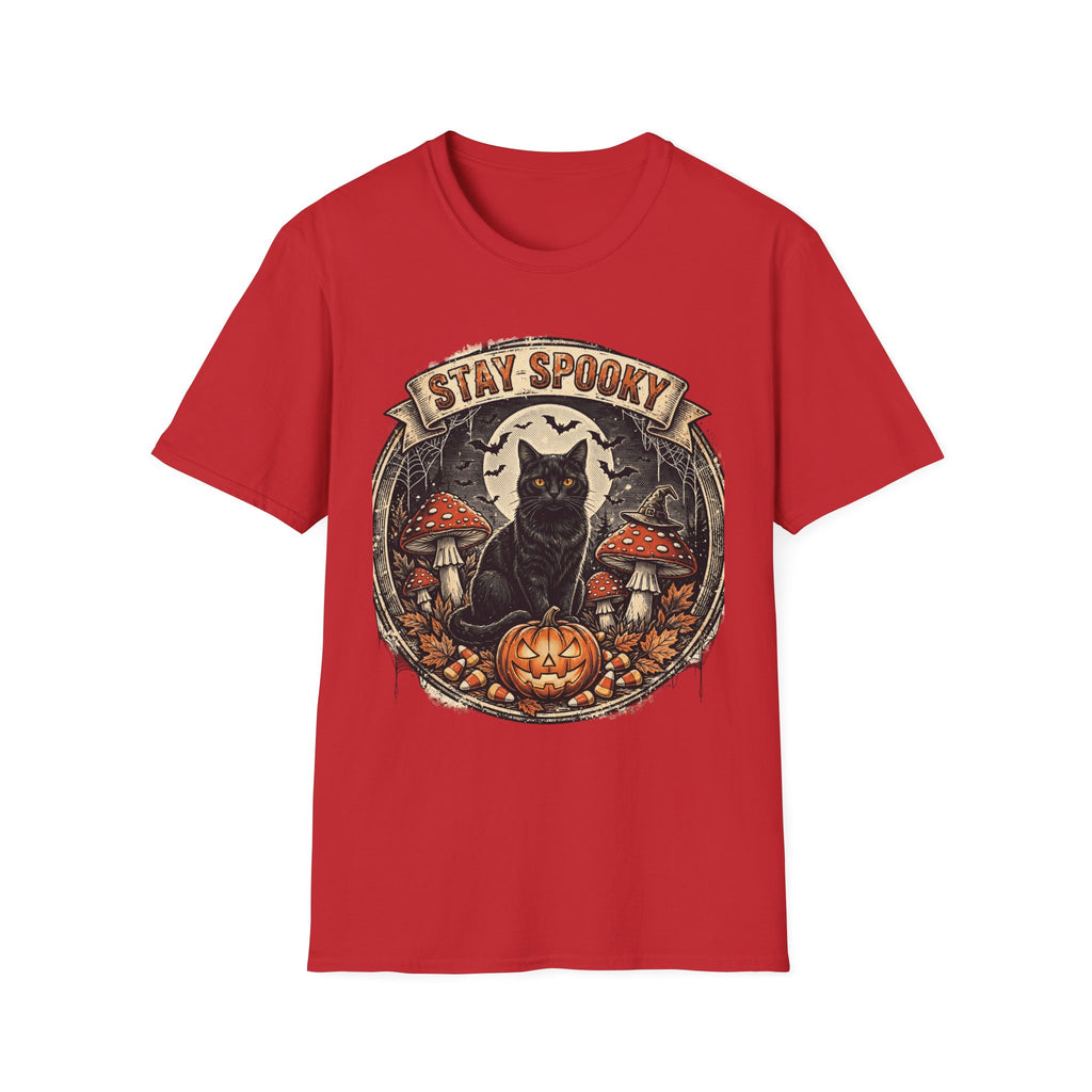 Stay Spooky - Black Cat Familiar Vintage Badge Halloween Tee
