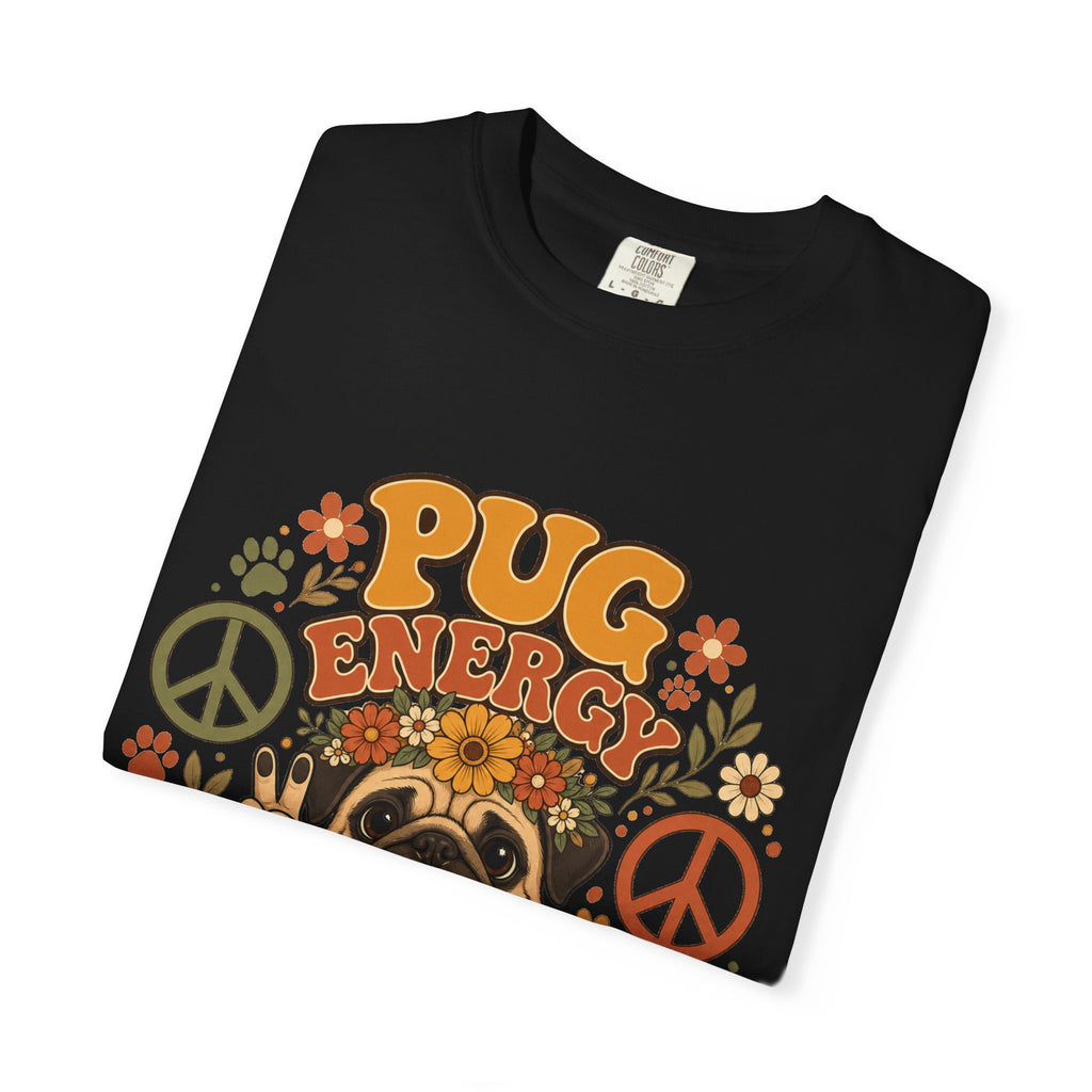 Pug Energy Retro Tee — Peace, Paws & Good Vibes