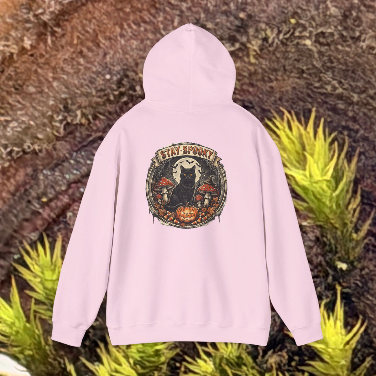 Stay Spooky - Black Cat Familiar Vintage Badge Halloween Hoodie