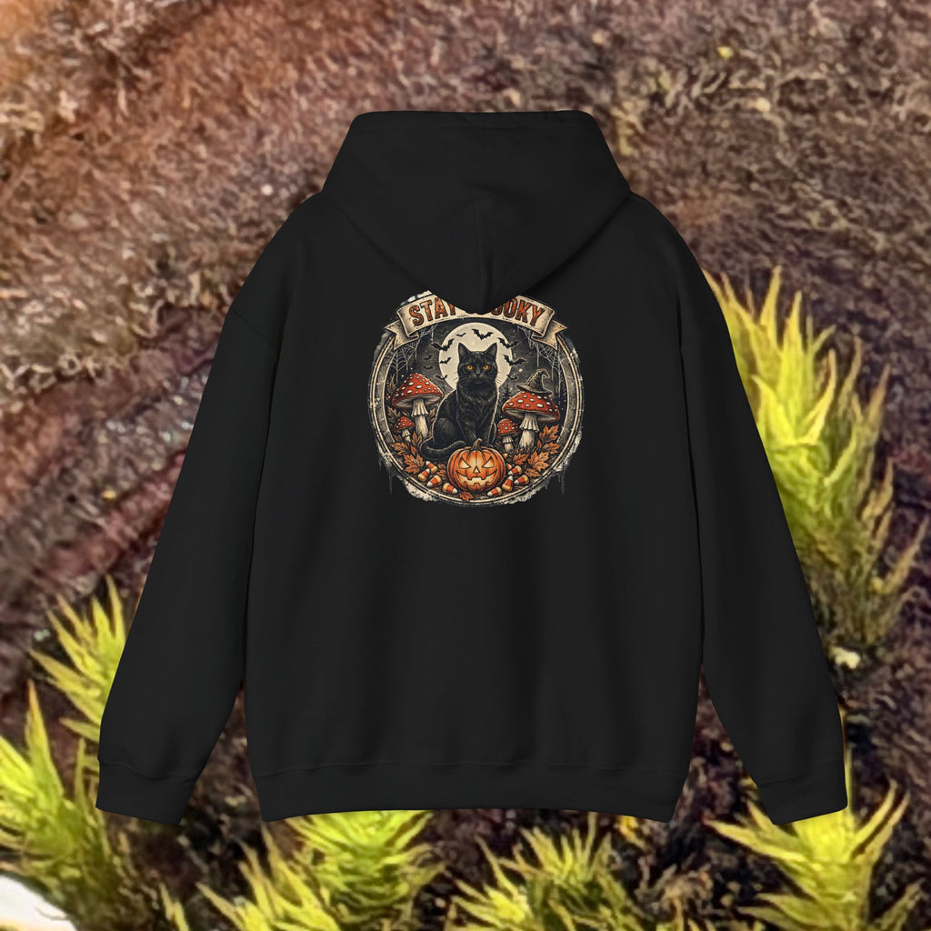 Stay Spooky - Black Cat Familiar Vintage Badge Halloween Hoodie
