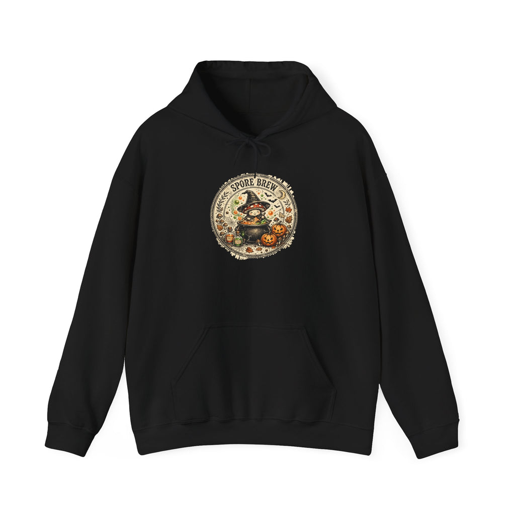 Spore Brew Mushroom Witch Cauldron Vintage Badge Halloween Hoodie