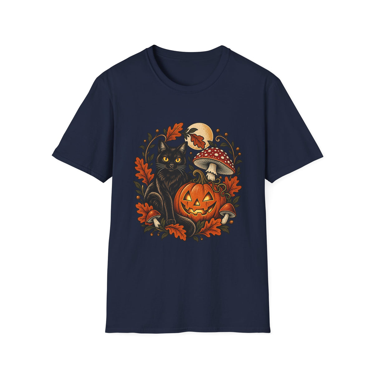 Festive Pumpkin Cat & Amanita Halloween Tee | FungusFan