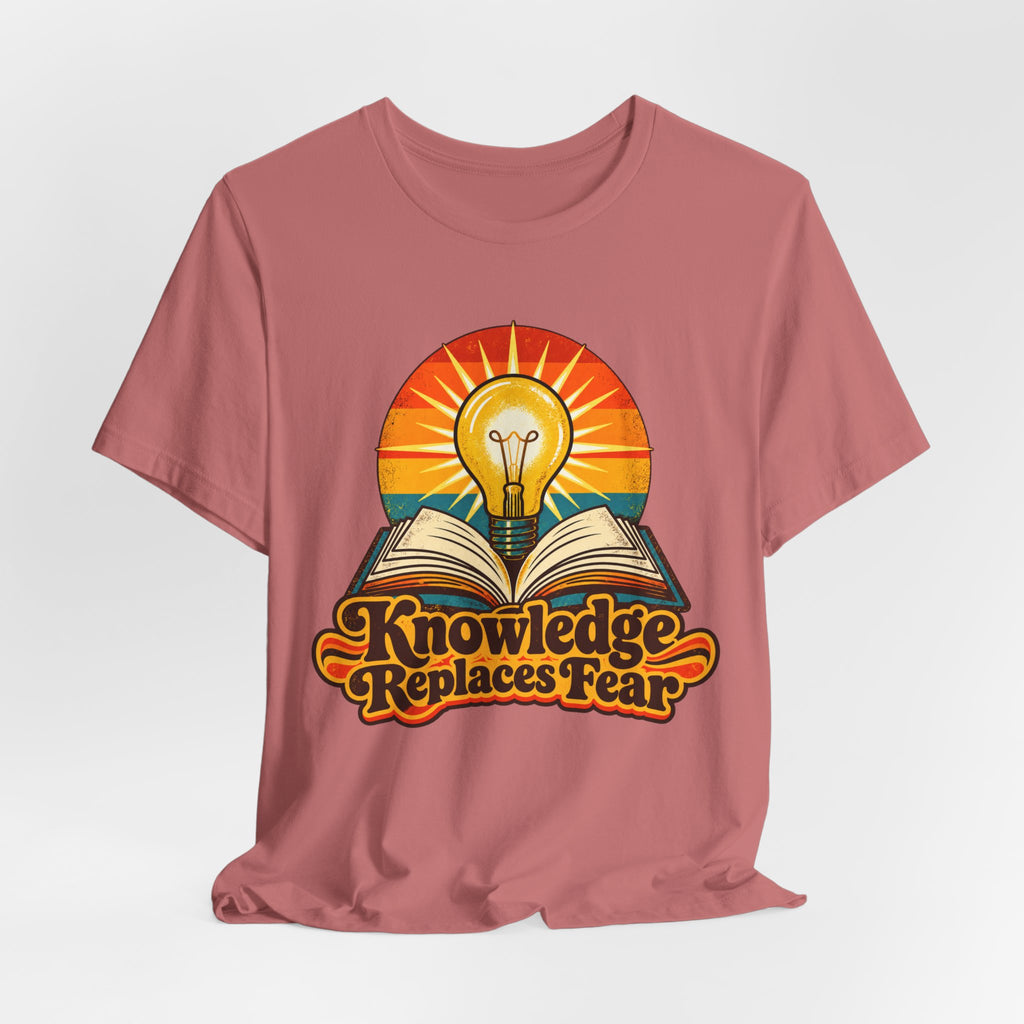 Knowledge Replaces Fear Retro Book Lightbulb Tee