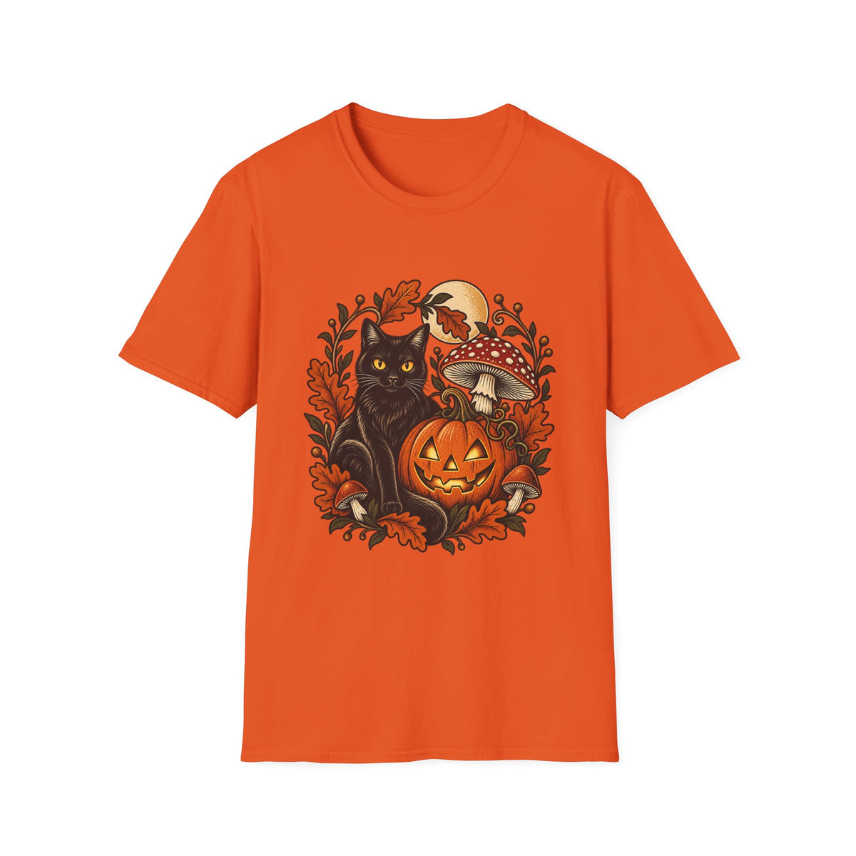 Festive Pumpkin Cat & Amanita Halloween Tee | FungusFan