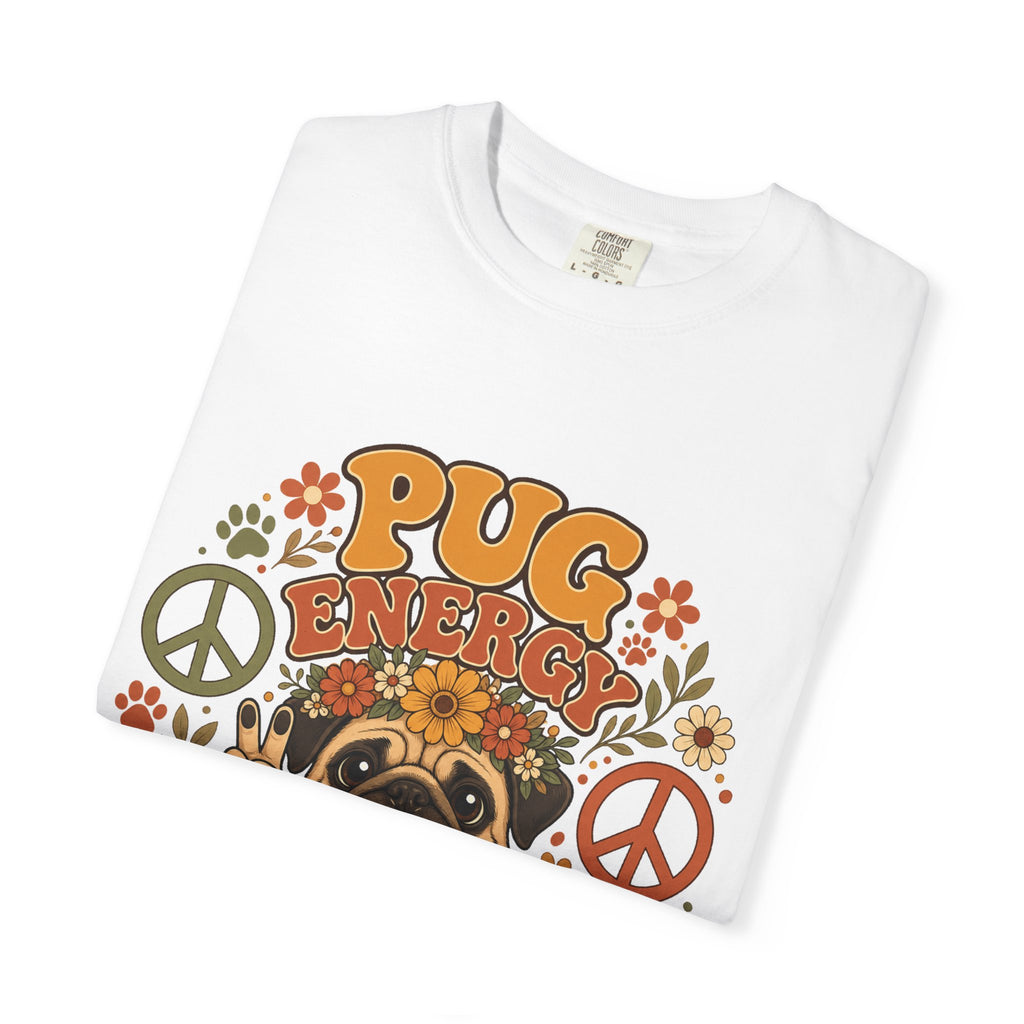 Pug Energy Retro Tee — Peace, Paws & Good Vibes