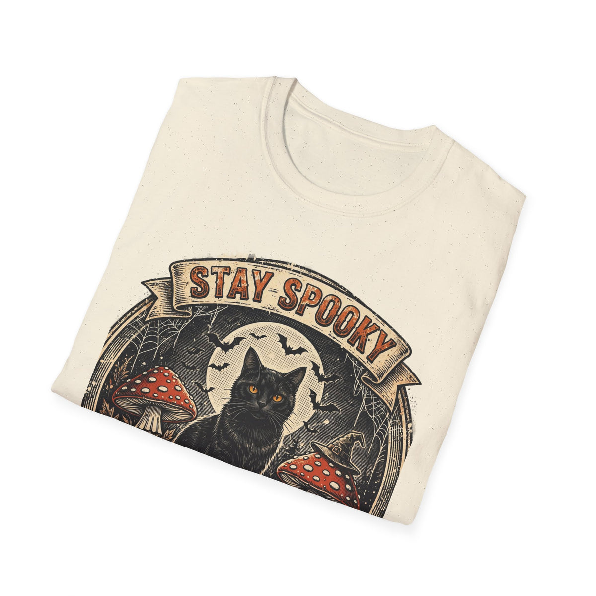 Stay Spooky - Black Cat Familiar Vintage Badge Halloween Tee