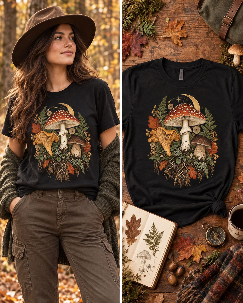 Mushroom Moon T‑Shirt — Vintage Foraged Fungi Tee