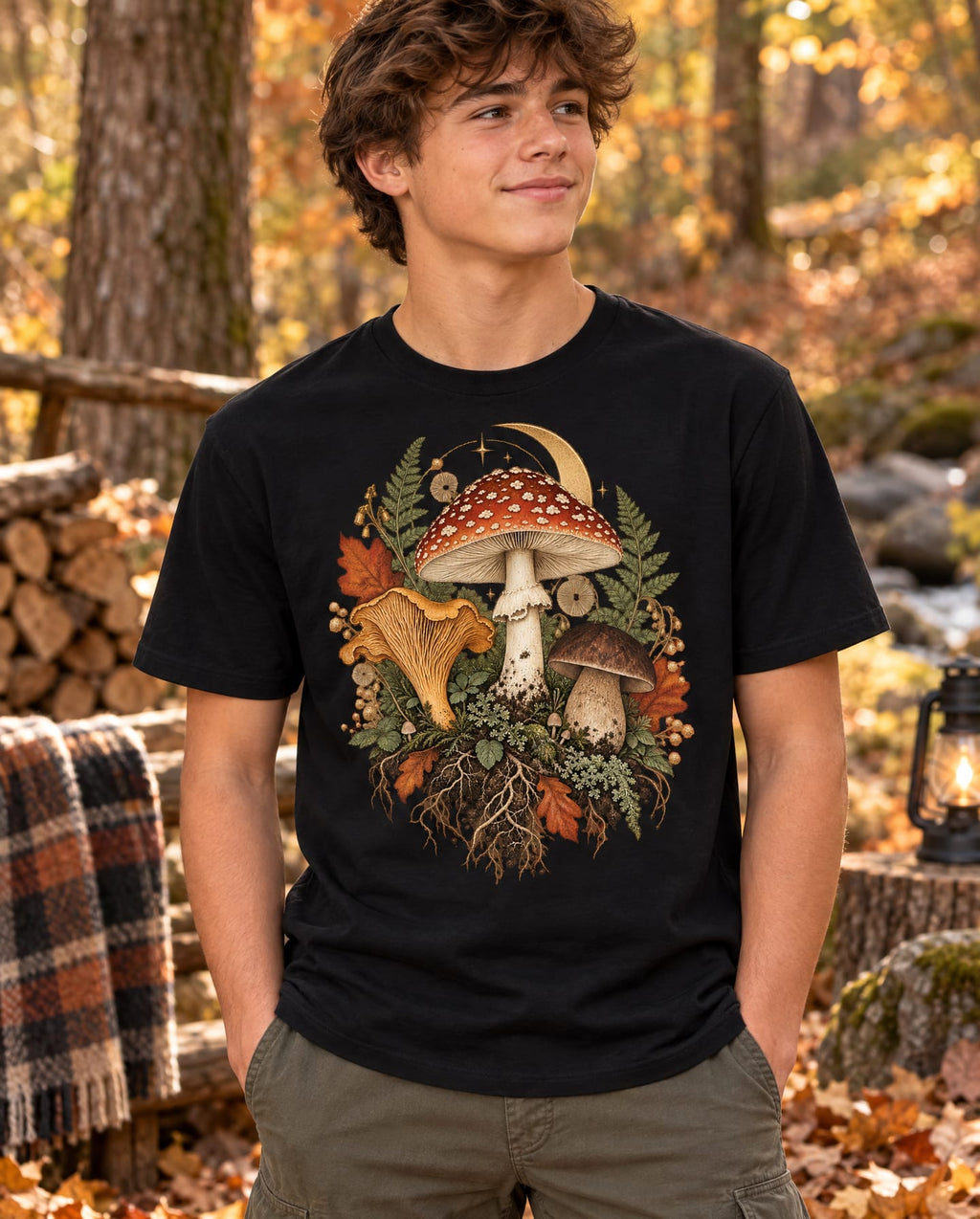 Mushroom Moon T‑Shirt — Vintage Foraged Fungi Tee