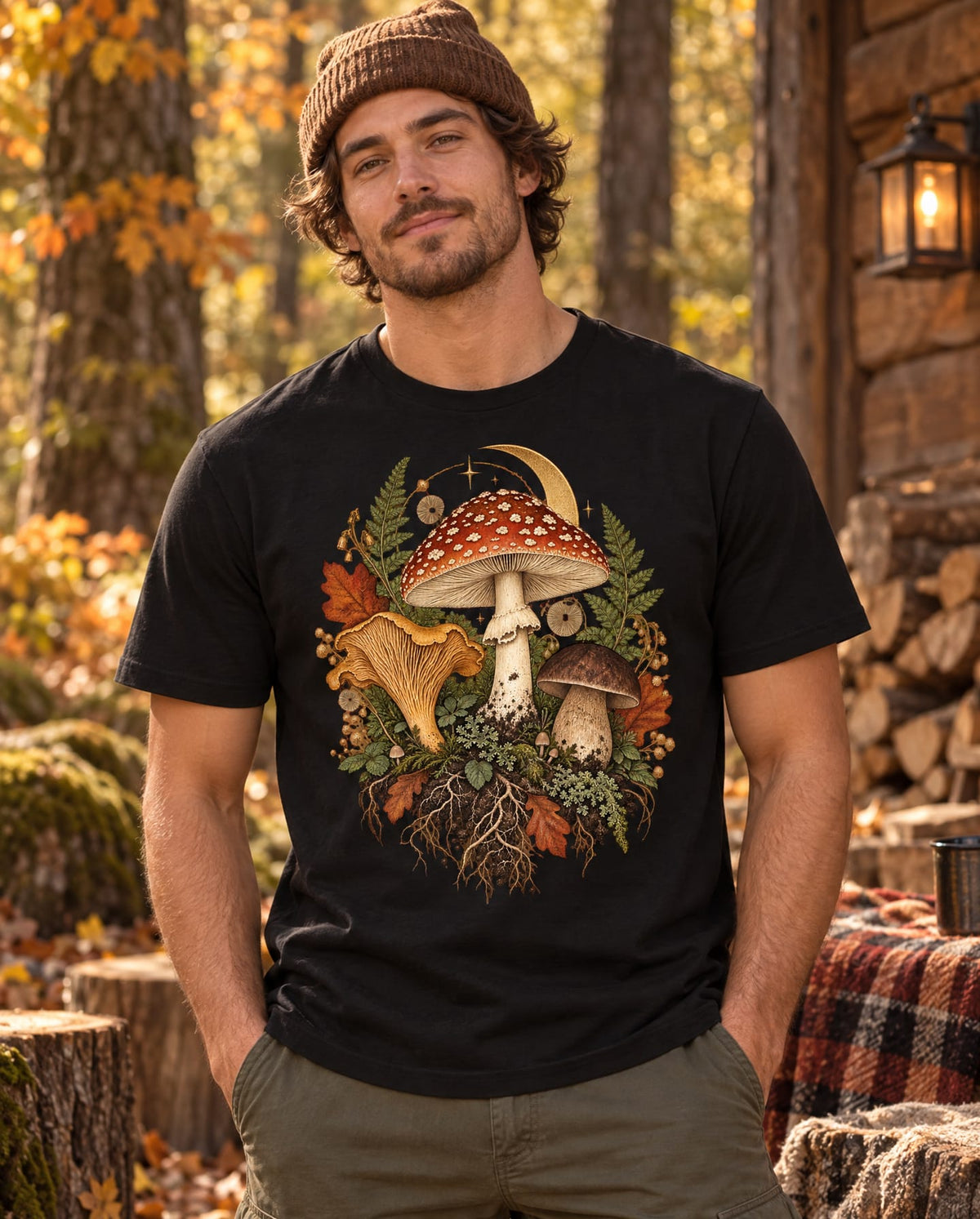 Mushroom Moon T‑Shirt — Vintage Foraged Fungi Tee