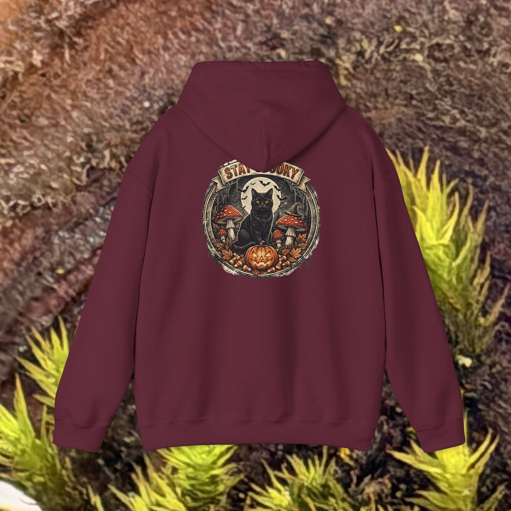 Stay Spooky - Black Cat Familiar Vintage Badge Halloween Hoodie