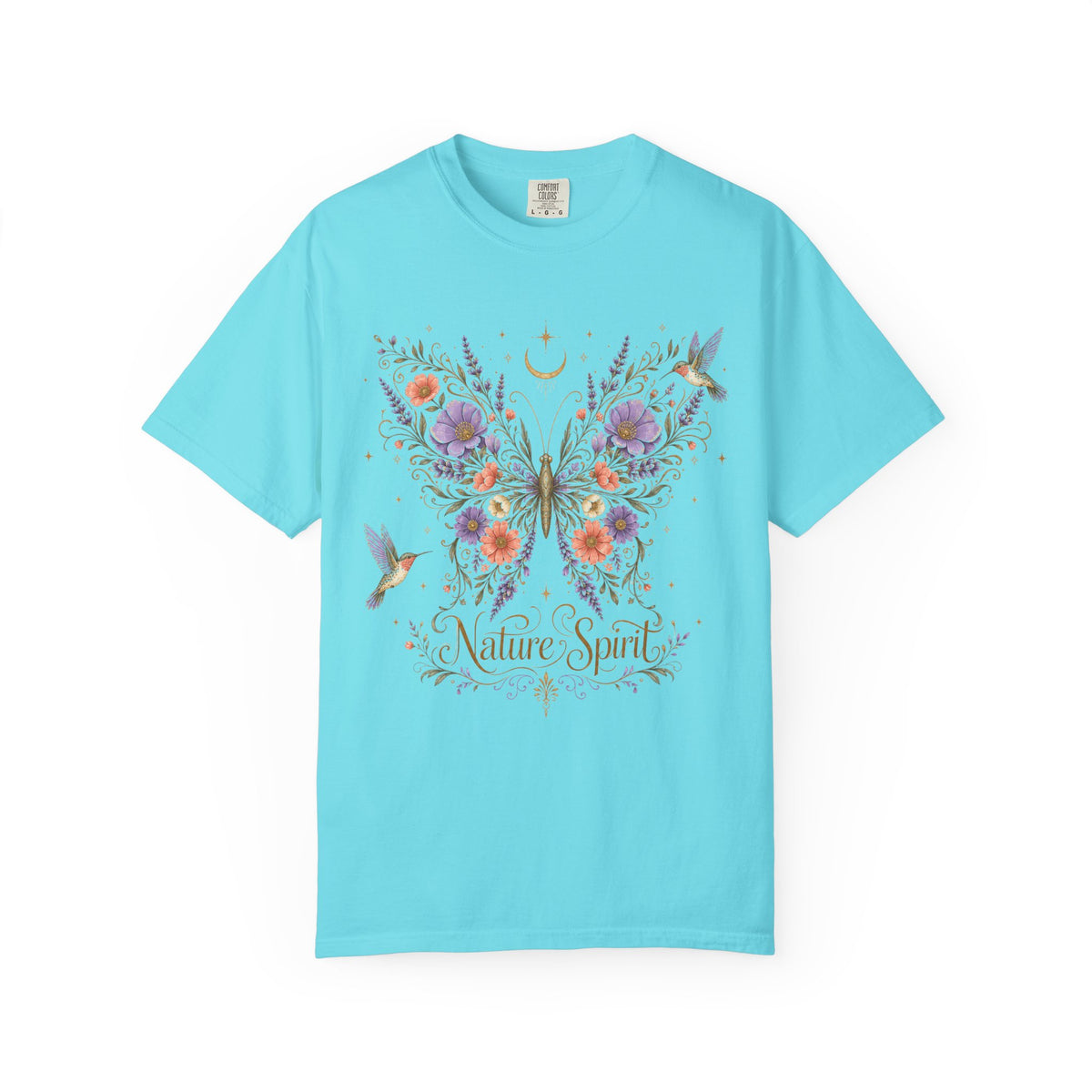 Nature Spirit T-Shirt — Floral Butterfly & Hummingbird Graphic