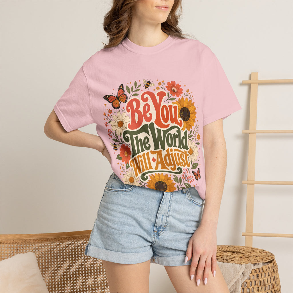 Be You Floral T-Shirt — 'Be You The World Will Adjust' Retro Sunflower Tee
