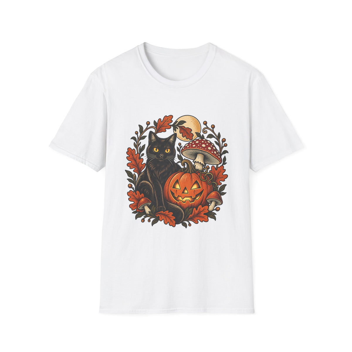 Festive Pumpkin Cat & Amanita Halloween Tee | FungusFan