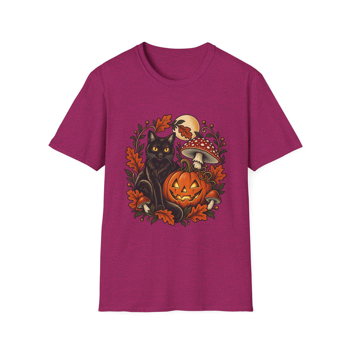 Festive Pumpkin Cat & Amanita Halloween Tee | FungusFan
