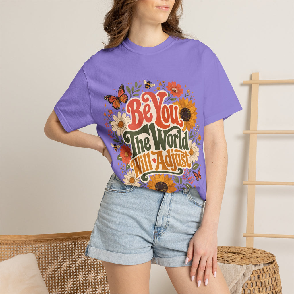 Be You Floral T-Shirt — 'Be You The World Will Adjust' Retro Sunflower Tee