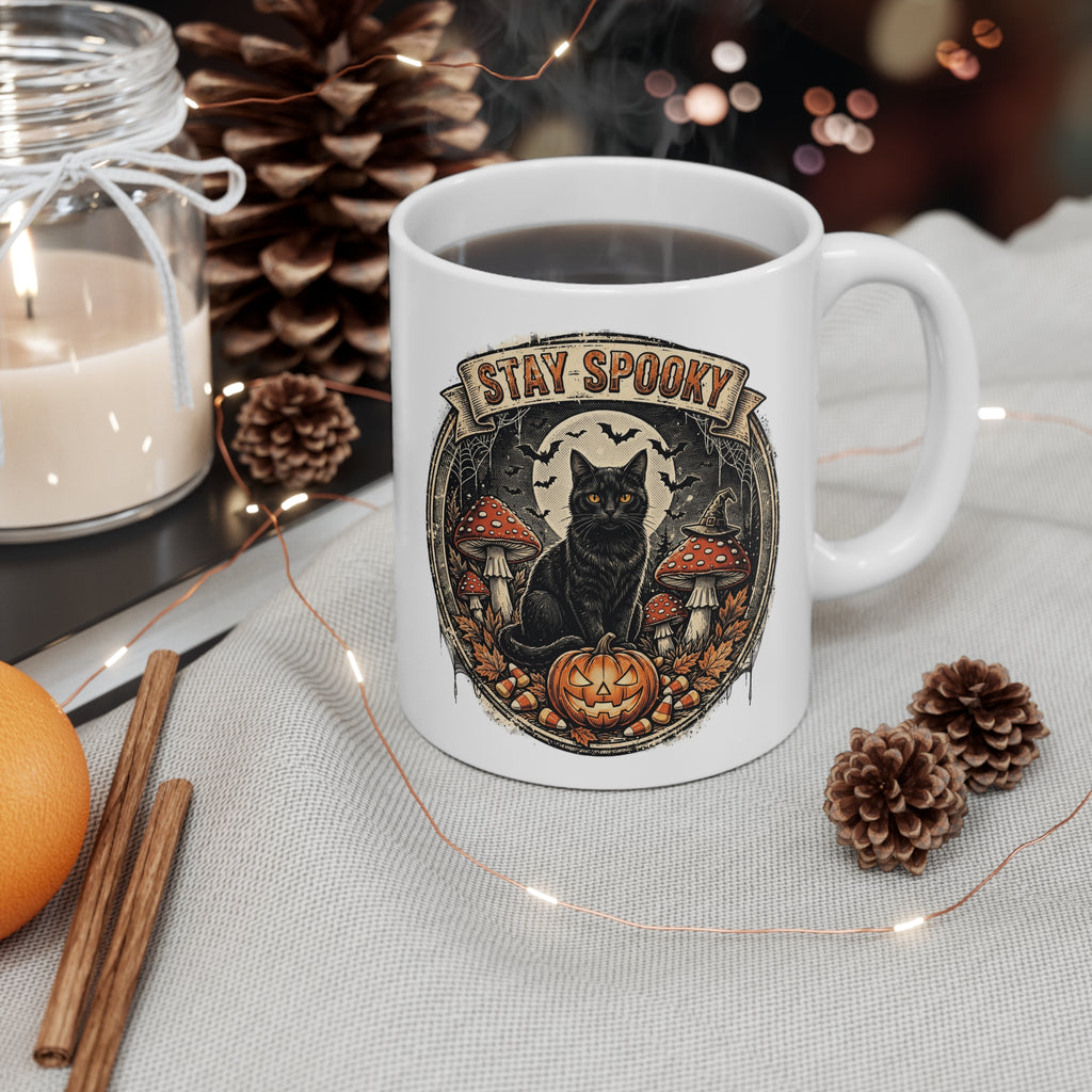Stay Spooky - Black Cat Familiar Vintage Badge Halloween Mug