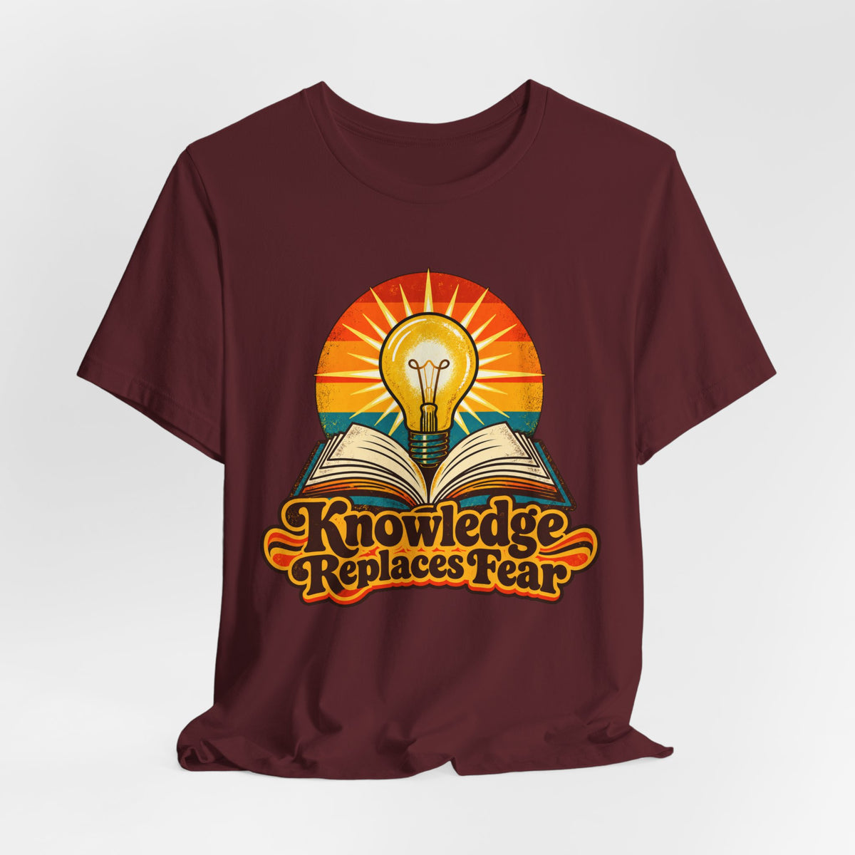 Knowledge Replaces Fear Retro Book Lightbulb Tee