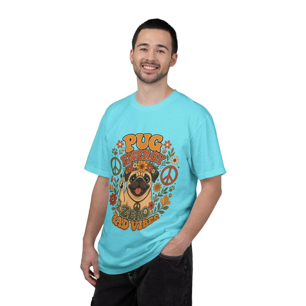 Pug Energy Retro Tee — Peace, Paws & Good Vibes