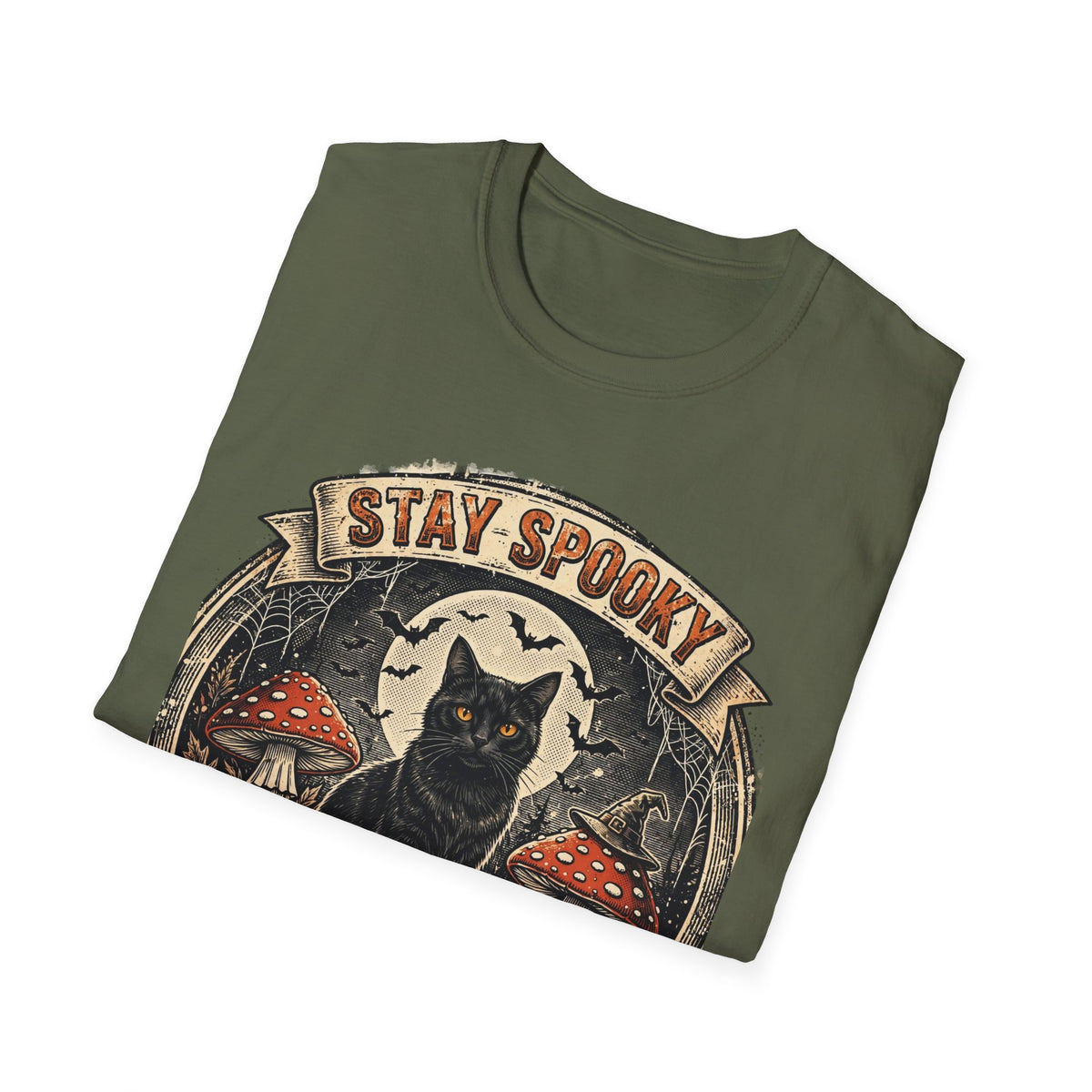 Stay Spooky - Black Cat Familiar Vintage Badge Halloween Tee