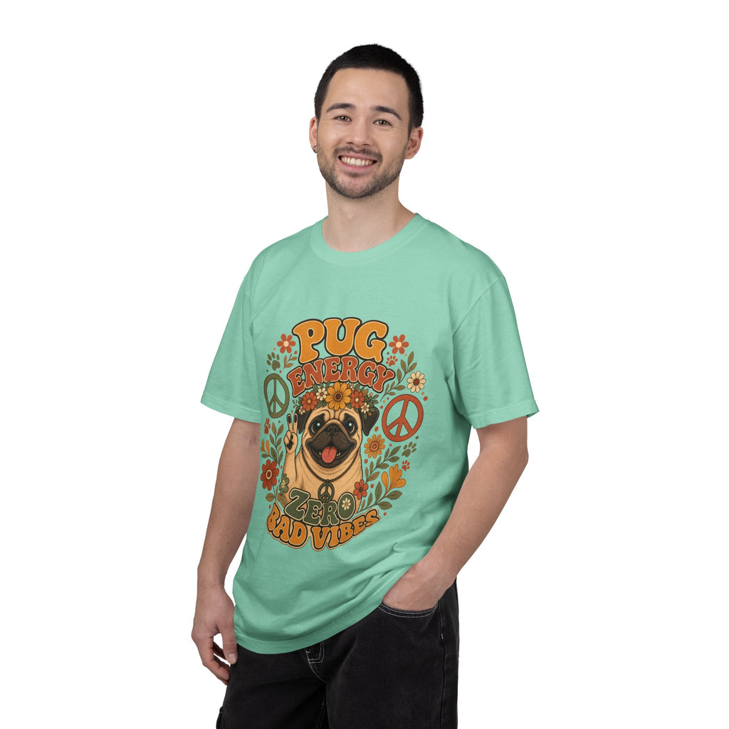 Pug Energy Retro Tee — Peace, Paws & Good Vibes