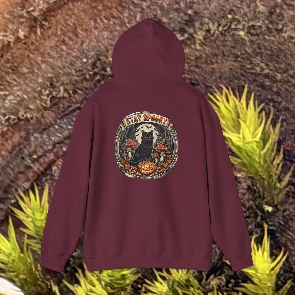 Stay Spooky - Black Cat Familiar Vintage Badge Halloween Hoodie