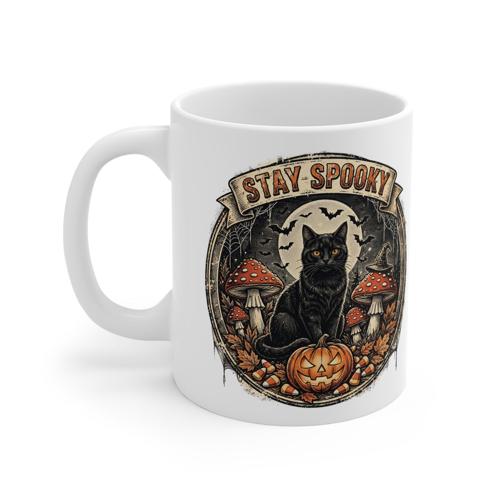 Stay Spooky - Black Cat Familiar Vintage Badge Halloween Mug