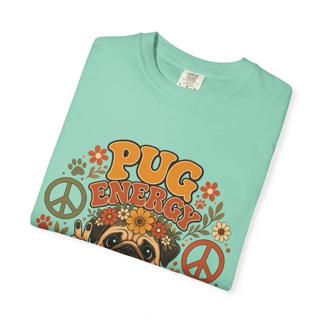 Pug Energy Retro Tee — Peace, Paws & Good Vibes