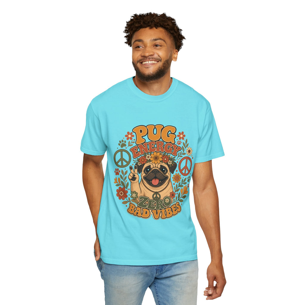 Pug Energy Retro Tee — Peace, Paws & Good Vibes